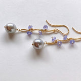 Silver gray Akoya pearl and tanzanite earrings