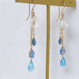 Rainbow moonstone and blue natural stone earrings 