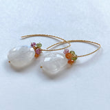 Large rainbow moonstone and colorful garnet bouquet earrings 