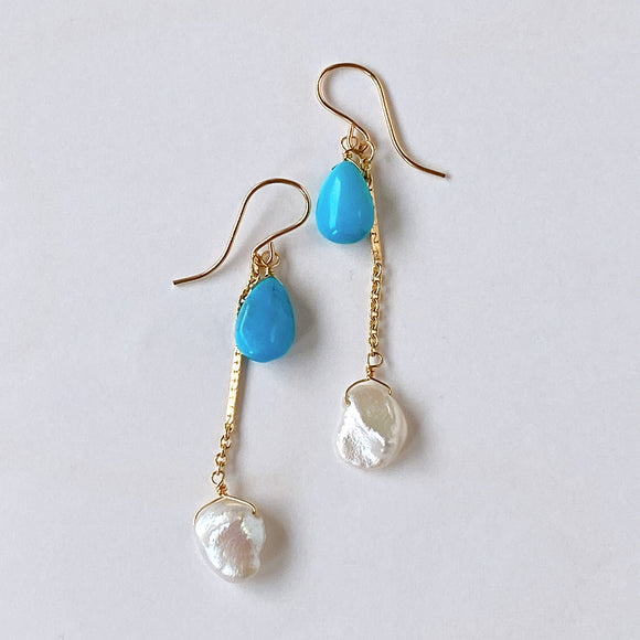 Sleeping Beauty Turquoise and Freshwater Pearl Earrings 