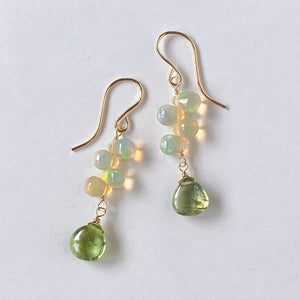 Rutile peridot and opal earrings