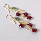 Rutile peridot, rhodolite garnet and opal earrings