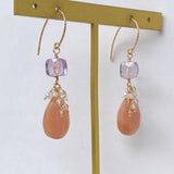 Pink opal, pink amethyst, imperial topaz and freshwater pearl earrings 