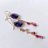 Heart-shaped fluorite, bicolor tourmaline and Malaya garnet earrings 