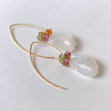 Large rainbow moonstone and colorful garnet bouquet earrings 