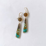 Opalized wood and honey quartz flower earrings No.4-9 