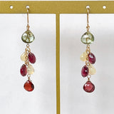 Rutile peridot, rhodolite garnet and opal earrings