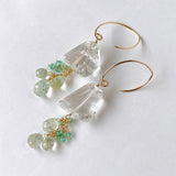 Crystal, yellow beryl and Colombian emerald earrings