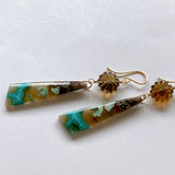 Opalized wood and honey quartz flower earrings No.4-9 