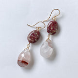 Thulite and Himalayan crystal earrings B 