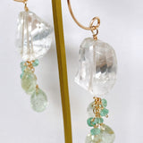 Crystal, yellow beryl and Colombian emerald earrings