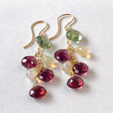 Rutile peridot, rhodolite garnet and opal earrings