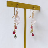 Dew drop rose quartz and tourmaline earrings 