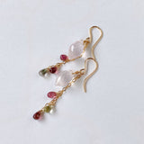 Dew drop rose quartz and tourmaline earrings 