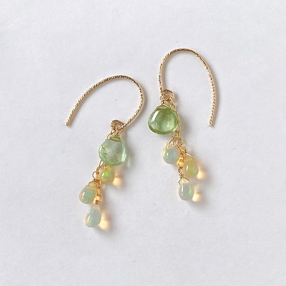 Rutilated peridot and opal earrings