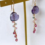 Heart-shaped fluorite, bicolor tourmaline and Malaya garnet earrings 