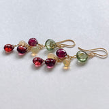 Rutile peridot, rhodolite garnet and opal earrings