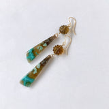 Opalized wood and honey quartz flower earrings No.4-9 