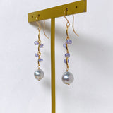 Silver gray Akoya pearl and tanzanite earrings