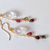 Dew drop rose quartz and tourmaline earrings 