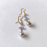 Silver gray Akoya pearl and tanzanite earrings