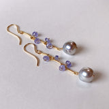 Silver gray Akoya pearl and tanzanite earrings