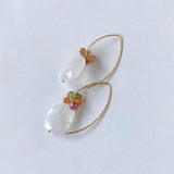 Large rainbow moonstone and colorful garnet bouquet earrings 