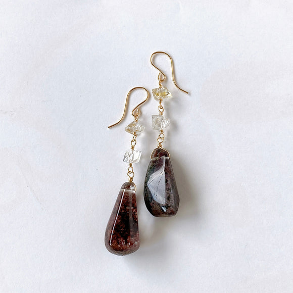 Large garden quartz and oil-in perkimer quartz earrings