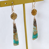 Opalized wood and honey quartz flower earrings No.4-9 