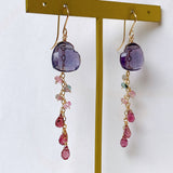 Heart-shaped fluorite, bicolor tourmaline and Malaya garnet earrings 