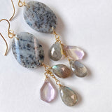 Dendrite opal, labradorite and ametrine earrings