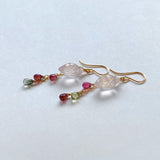 Dew drop rose quartz and tourmaline earrings 