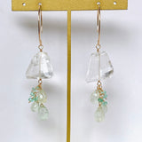 Crystal, yellow beryl and Colombian emerald earrings