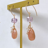 Pink opal, pink amethyst, imperial topaz and freshwater pearl earrings 