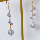 Silver gray Akoya pearl and tanzanite earrings