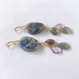 Dendrite opal, labradorite and ametrine earrings