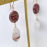 Thulite and Himalayan crystal earrings B 