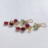 Rutile peridot, rhodolite garnet and opal earrings