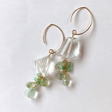 Crystal, yellow beryl and Colombian emerald earrings