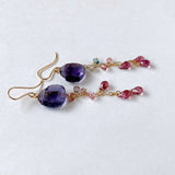 Heart-shaped fluorite, bicolor tourmaline and Malaya garnet earrings 