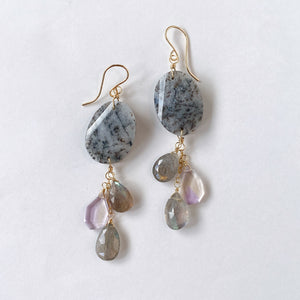 Dendrite opal, labradorite and ametrine earrings