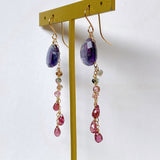 Heart-shaped fluorite, bicolor tourmaline and Malaya garnet earrings 