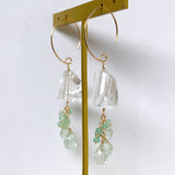 Crystal, yellow beryl and Colombian emerald earrings