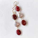 Triple earrings with thulite and freshwater pearls