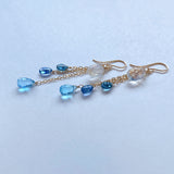 Rainbow moonstone and blue natural stone earrings 