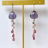 Heart-shaped fluorite, bicolor tourmaline and Malaya garnet earrings 