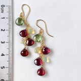 Rutile peridot, rhodolite garnet and opal earrings