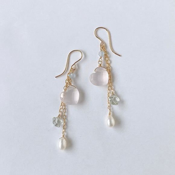 Heart rose quartz Tanabata earrings 