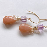 Pink opal, pink amethyst, imperial topaz and freshwater pearl earrings 