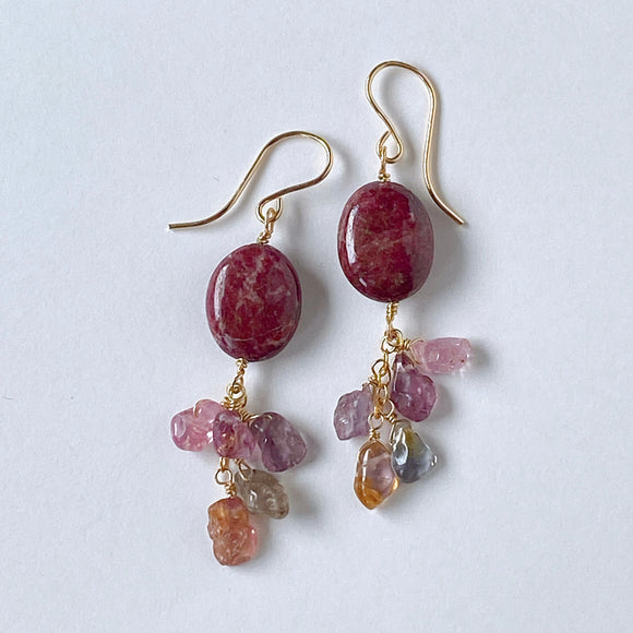 thulite and spinel earrings